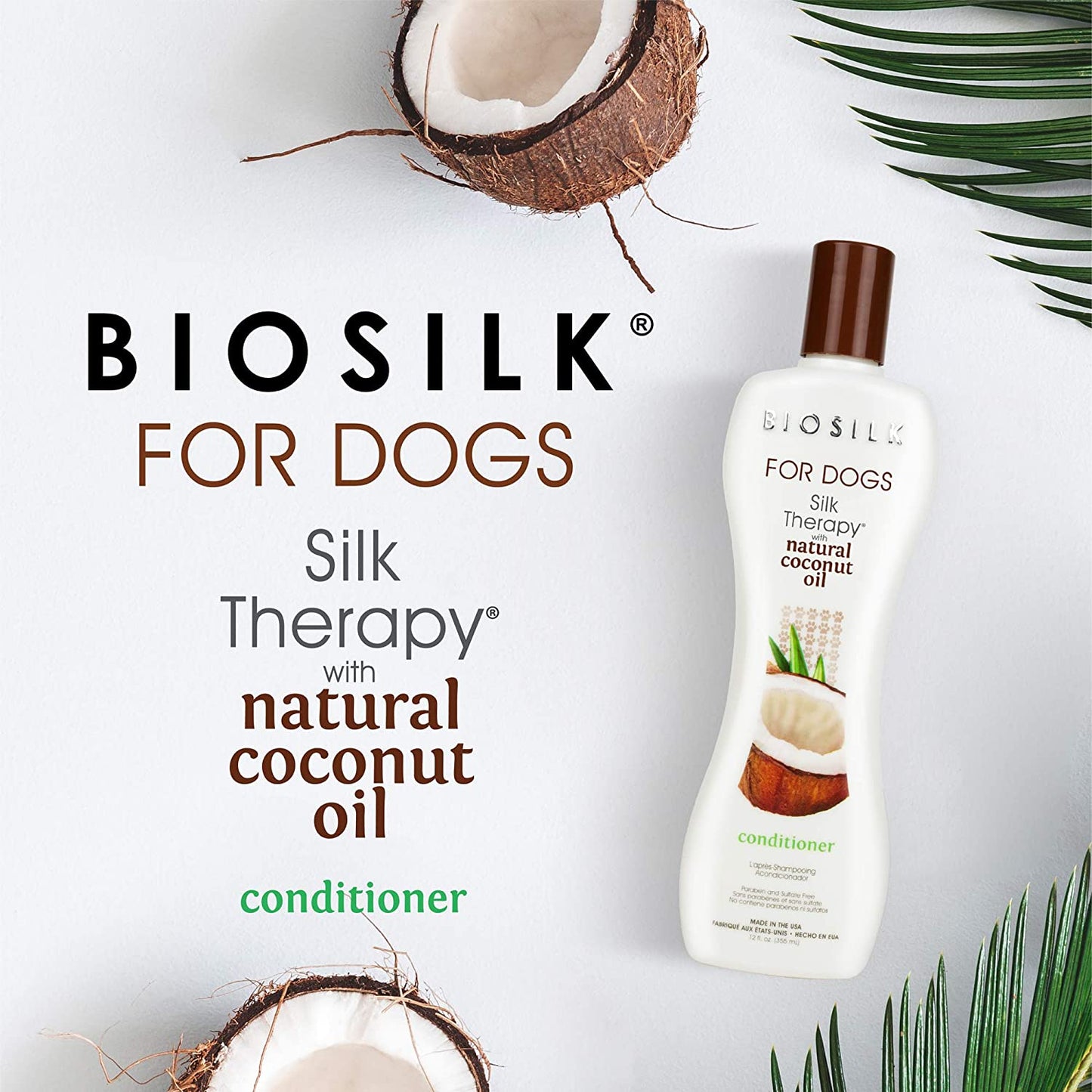 for Dogs Silk Therapy Conditioner with Natural Coconut Oil | Coconut Oil Dog Conditioner from  for Dogs | Pet Conditioner for Dogs, 12 Ounces,Beige