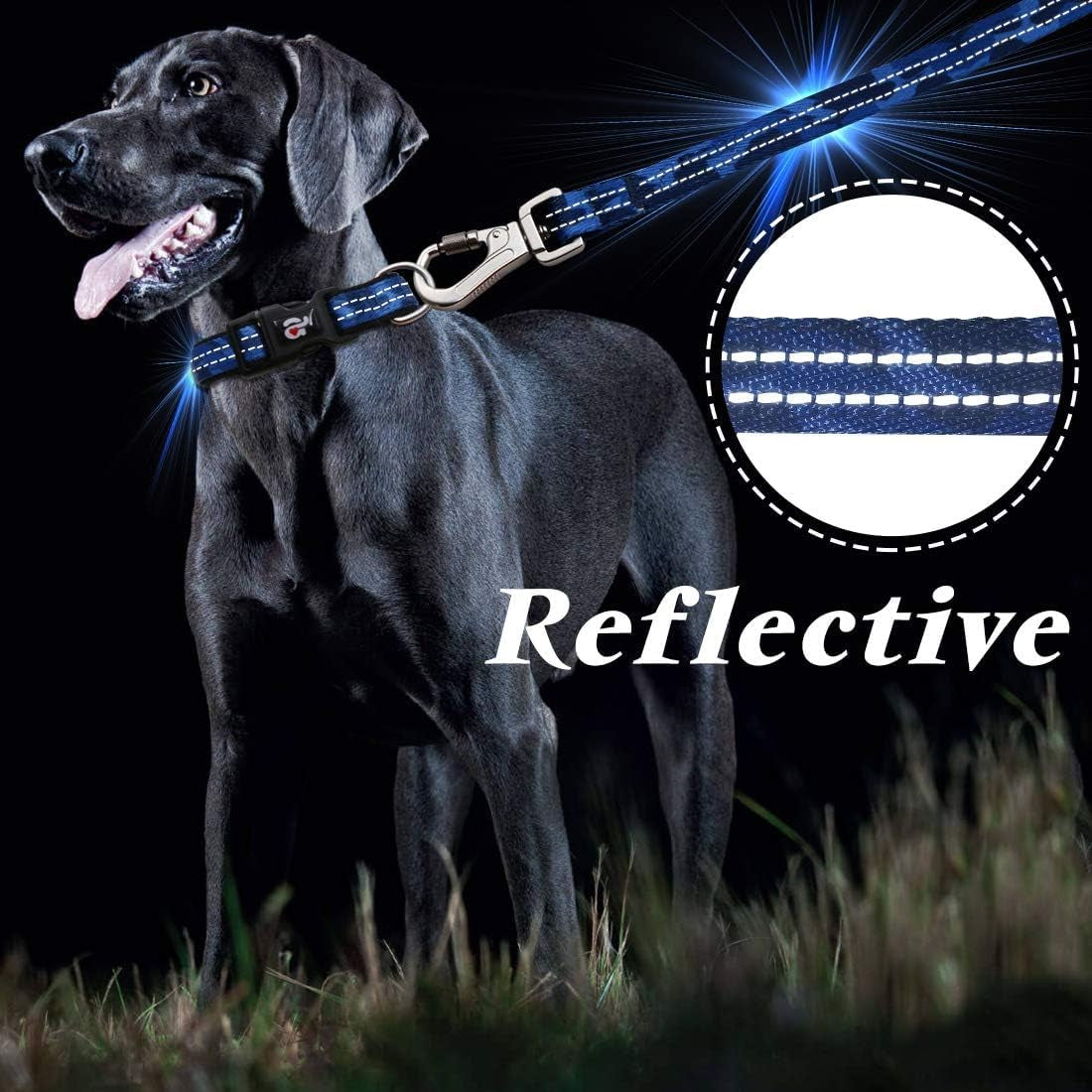 Reflective Dog Collar and Leash Set with Airtag Holder, Blue Camo Padded Collar with Matching Clip Handle Leash for Medium Dogs