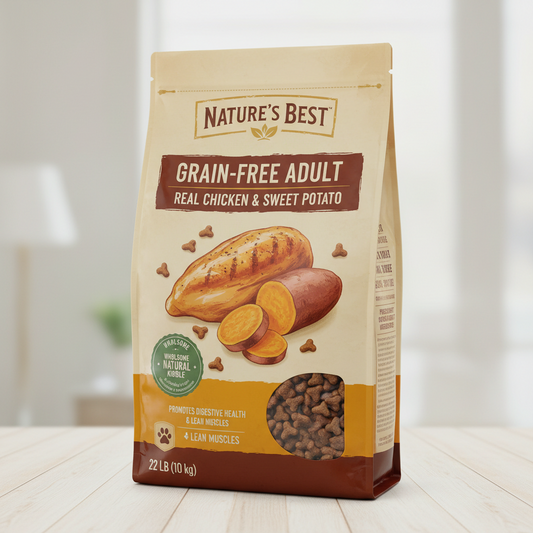 Premium Grain Free Dry Adult Dog Food, Wholesome and Natural Kibble with Real Chicken and Sweet Potato - 22.0 Lb. Bag